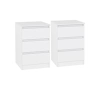 Pair of 2 x Malvern 3 Drawer Bedside Cabinets in White Finish