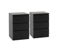 Pair of 2 x Malvern 3 Drawer Bedside in Black Finish