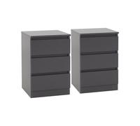 Set of 2 Malvern 3 Drawer Bedside - Grey