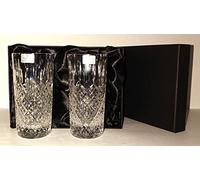 Pair of 24% Hand Cut Lead Crystal Hi-Ball Glasses in Silk Lined Presentation Box
