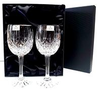 Pair of 24% Hand Cut Lead Crystal Red Wine Goblets in Silk Lined Presentation Box