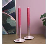 Pair of 25cm Tall Golden Shimmer Ombre Straight Dinner Candles (Crimson Pink)