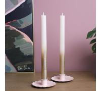 Pair of 25cm Tall Golden Shimmer Ombre Straight Dinner Candles (Ivory)