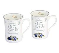 Pair of 25th (Silver) Fine Bone China Wedding Anniversary Mugs