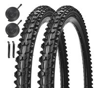 Pair of 26 Inch Mountain Bike Tyres 26 x 2.125 Foldable Replacement Tyres with Schrader Valve 32mm Butyl Rubber Inner Tubes Set Compatiable with 26 x 2.10 26 x 1.95 26 x 2.125 Cycling MTB Bicycle
