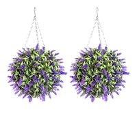 Pair of 28cm Purple Lush Lavender Long Leaf Topiary Grass Flower Balls **Fully Assembled**