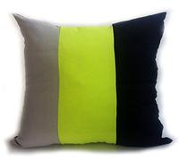 PAIR OF 3 TONE FULLY LINED RING TOP EYELET CURTAINS IN LIME GREEN/BLACK/GREY (17"x17" filled cushion)