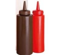Pair of 8oz RED & Brown Sauce Bottles Approx. 19cm x 5cm (90223)