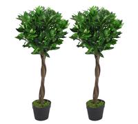 LeafDesign - Artificial Topiary Trees - Pair Twisted-Stem Bay Laurel Ball - 90cm Green