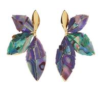 Pair of Abalone Shell Earrings, New Chinese Style Leaf Earrings with Natural Shell Inlay, Gold Plated Stud Earrings for Women, No Piercing Ear Clip Available, For Daily Wear and Special Occasions