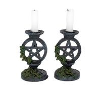 Nemesis Now Pair of Aged Ivy Pentagram Candlesticks Gothic Candle Holders 13.4cm