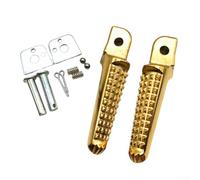 Pair of Aluminum Alloy Motorcycle Foot Pedals with Diamond Pattern Anti Slip Designed for Front and Rear Fit (Gold)