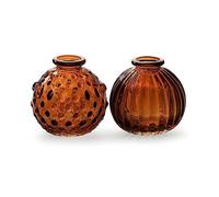 Pair of Amber Glass Bud Vases, Set 2 Small Round Ball Mini Vases, Flower Vases, Wedding Table Decoration Centrepiece - Chestnut Brown Jive