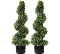 Pair of Artificial 90cm Topiary Trees Fake Spiral Twist Boxwood Tree Decorative Tower Plant in Pot for UK Garden Home Front Door