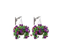 Pair of Artificial Fuchsia Flowers Rattan Hanging Basket Decoration Purple 25cm Primrose Green One Size