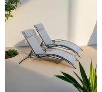 Pair of Bali Sun Loungers Garden Set - Grey