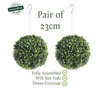 Pair Of Best Artificial 23Cm Green Boxwood Buxus Grass Hanging Basket Topiary Ball - Suitable For Outdoor Use