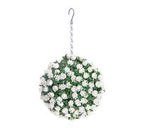 Pair of Best Artificial 23cm White Rose Hanging Basket Flower Ball