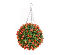 Pair Of Best Artificial 28Cm Orange Tulip Hanging Basket Flower Topiary Ball - Suitable For Outdoor Use - Weather & Fade Resistant