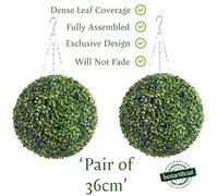 Pair Of Best Artificial 36Cm Green Boxwood Buxus Grass Hanging Basket Topiary Ball - Suitable For Outdoor Use