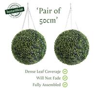 Pair Of Best Artificial 50Cm Green Boxwood Buxus Grass Hanging Basket Topiary Ball - Suitable For Outdoor Use
