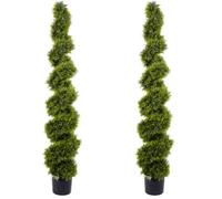 Pair Of Best Artificial 6Ft - 180Cm Green Cedar Spiral Twist Topiary Trees - Suitable For Outdoor Use