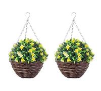 Pair of Best Artificial Lily Hanging Basket Topiary Ball - Suitable for Outdoor Use - Weather & Fade Resistant (Yellow)