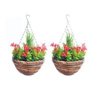 Pair Of Best Artificial Mini Daffodil Flower Displays in 10 Inch Woven Decorative Hanging Baskets (Pink)