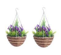 Pair Of Best Artificial Mini Daffodil Flower Displays in 10 Inch Woven Decorative Hanging Baskets (Purple)