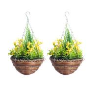 Pair Of Best Artificial Mini Daffodil Flower Displays in 10 Inch Woven Decorative Hanging Baskets (Yellow)