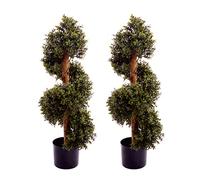 Pair of Best Artificial Natural Look 3ft 90cm Boxwood Topiary Spiral Trees UV Fade Protected