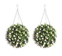 Pair of Best Artificial TULIP Flower Balls Lush Long Leaf Topiary Grass (28cm, White)