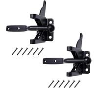Pair of Black Self Locking Gate Latch Automatic Gravity Lever for Wood Fence Gate, Door Latches Steel (Normal)