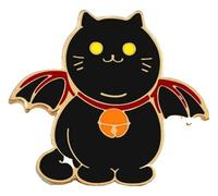 Pair of Black White Enamel Pins: Cat with Knife & Witch Brooch, Creative Pin, Klein, Non-precious metal