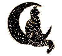 Pair of Black White Enamel Pins: Cat with Knife & Witch Brooch, Creative Pin, Klein, Non-precious metal