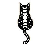 Pair of Black White Enamel Pins: Cat with Knife & Witch Brooch, Creative Pin, Klein, Non-precious metal