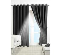 PAIR of BLACKOUT CURTAINS Super Soft Solid Thermal INSULATED EYELET Ring Top Curtains BLACKOUT Window CURTAINS for Living Room Bedroom Including Two Matching Tie Backs (Black, 66" x 54")