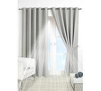 PAIR of BLACKOUT CURTAINS Super Soft Solid Thermal INSULATED EYELET Ring Top Curtains BLACKOUT Window CURTAINS for Living Room Bedroom Including Two Matching Tie Backs (SILVER Grey, 46" x 54")