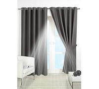 PAIR of BLACKOUT CURTAINS Super Soft Solid Thermal INSULATED EYELET Ring Top Curtains BLACKOUT Window CURTAINS for Living Room Bedroom Including Two Matching Tie Backs (Dark Grey, 46" x 72")