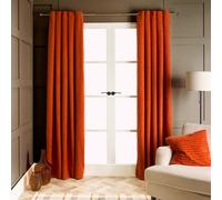 Pair Of Boucle Curtains Eyelet Blackout OHS Burnt Orange 168cm width x 229cm drop