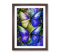 Pair Of Butterflies No.4 Framed Print | A2 Walnut Framed Wall Art | Ready to Hang | Modern Nature Picture | Living Room Bedroom Lounge Office