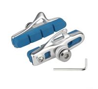 Pair of C Brake Pads for Carbon Fiber Road Bike Rims 55mm Long with Sand Guide Slot Design to Minimize Rim Damage Aluminium Alloy and Rubber (Silver Shell-Blue)