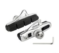 Pair of C Brake Pads for Carbon Fiber Road Bike Rims 55mm Long with Sand Guide Slot Design to Minimize Rim Damage Aluminium Alloy and Rubber (Silver Shell-Black)