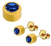 Pair of Caflon Official Blu Ear Piercing Earrings Studs Gold Plated Regular Size Crystal Sapphire