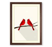 Pair of Cardinals Modern Framed Wall Art Print A3 (42×29.7cm) Walnut, Wall Decor for Living Room, Bedroom, Office & Home, Ready to Hang, Art Gift