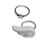 Pair Of Celestials Designs Adjustable Sturdy Alloy Materials Trendy Accessories For Ladies Star And Angel Wing Rings Set
