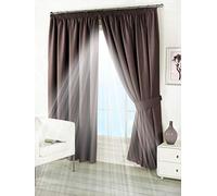 Pair of Chocolate Brown 46" Width x 54" Drop, Supersoft Thermal Blackout Pencil Pleat Tape Top Curtains Readymade Bedroom Curtain Inc FREE Pair of Tie Backs, 'Winter Warm but Summer Cool' by VICEROYBEDDING