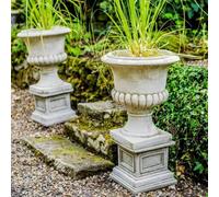 Pair Of Classic Stone Garden Urns With Columns