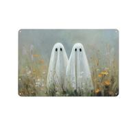 Pair of Cute Ghosts in The Wildflowers Field Tin Metal Signs Wall Art Decorations for Bar Pub Club Cafe Room Farmhouse White 20x30cm