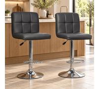 2 x Dark Grey Faux Leather Bar Stools Breakfast Kitchen Chairs Chrome Swivel Set